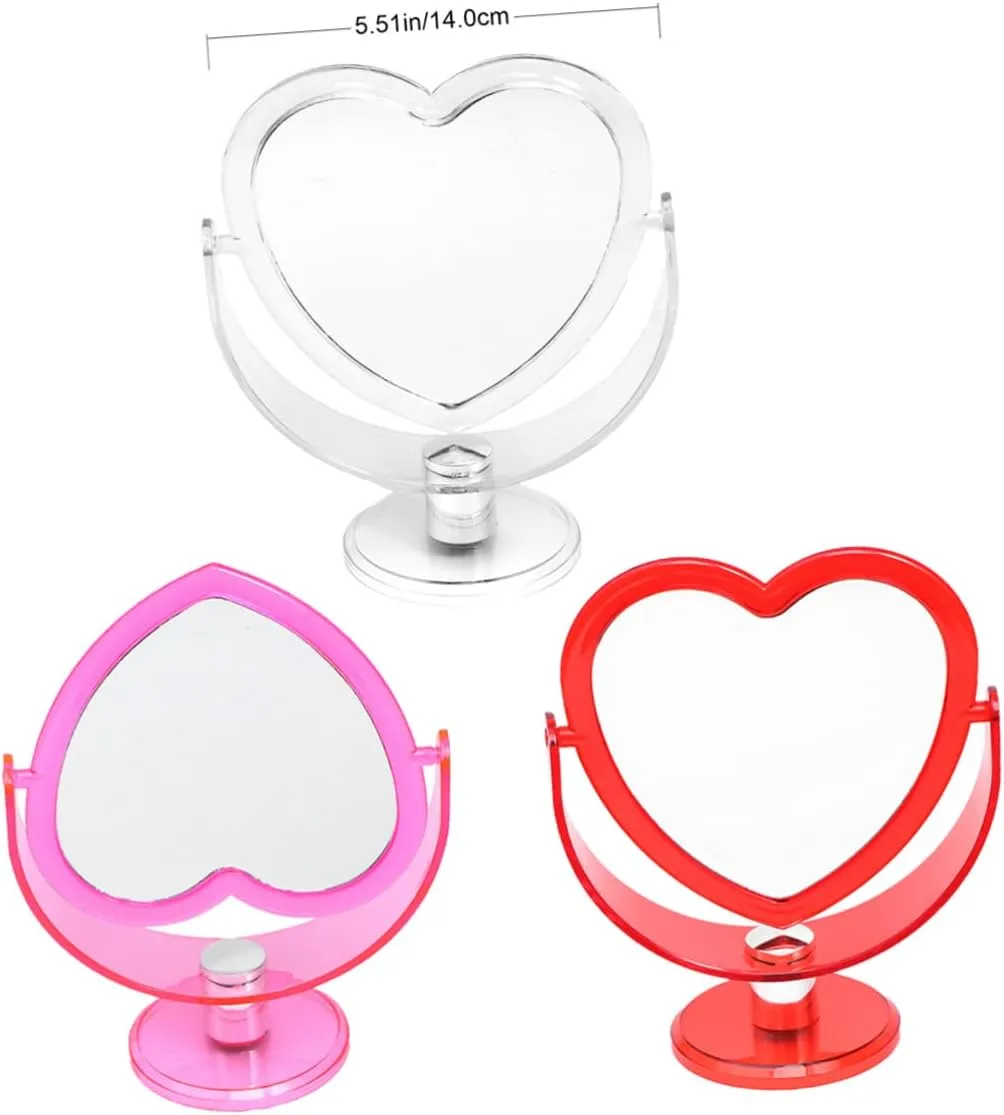 Loving Heart Mirror Two-Sided Acrylic Makeup Mirror with Angle and Stable Base for Home Decor and Desktop Use Red