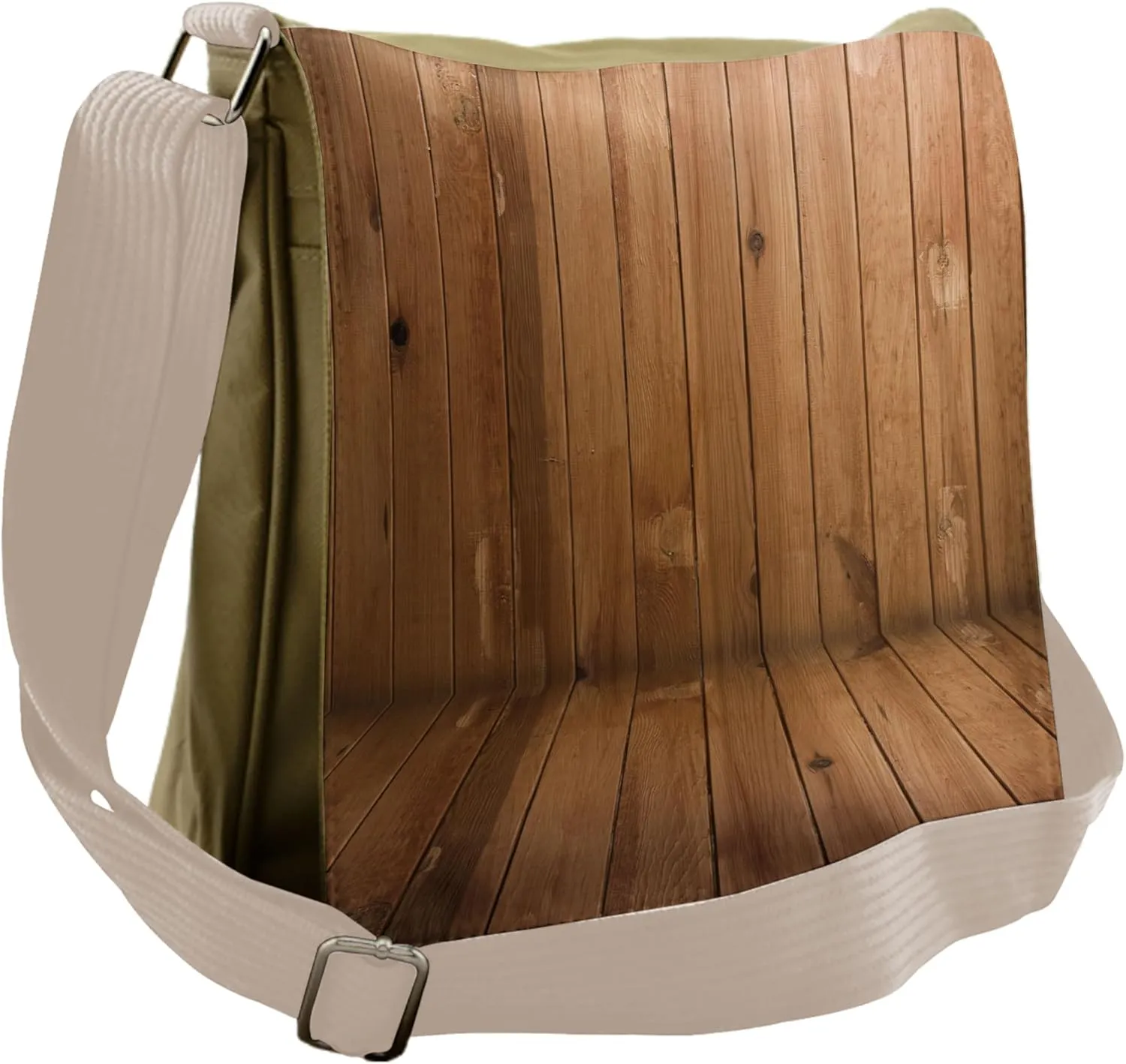 Lunarable Camel Color Messenger Bag, Wooden Planks Interior, Unisex Cross-body