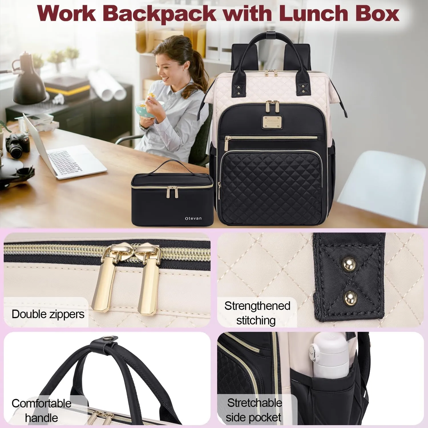 Lunch Backpack for Women, 15.6 inch Laptop Backpacks for Womens, Work Backpacks with Lunchbox,Insulated Back pack Cooler,Teacher Nurse Travel Backpack for Women