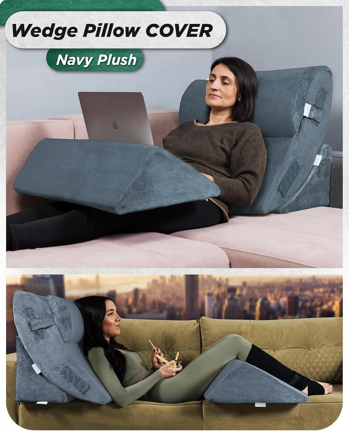 Lunix Replacement Cover for LX5 4pcs Wedge Pillow Set, Foam not Included - Navy Plush