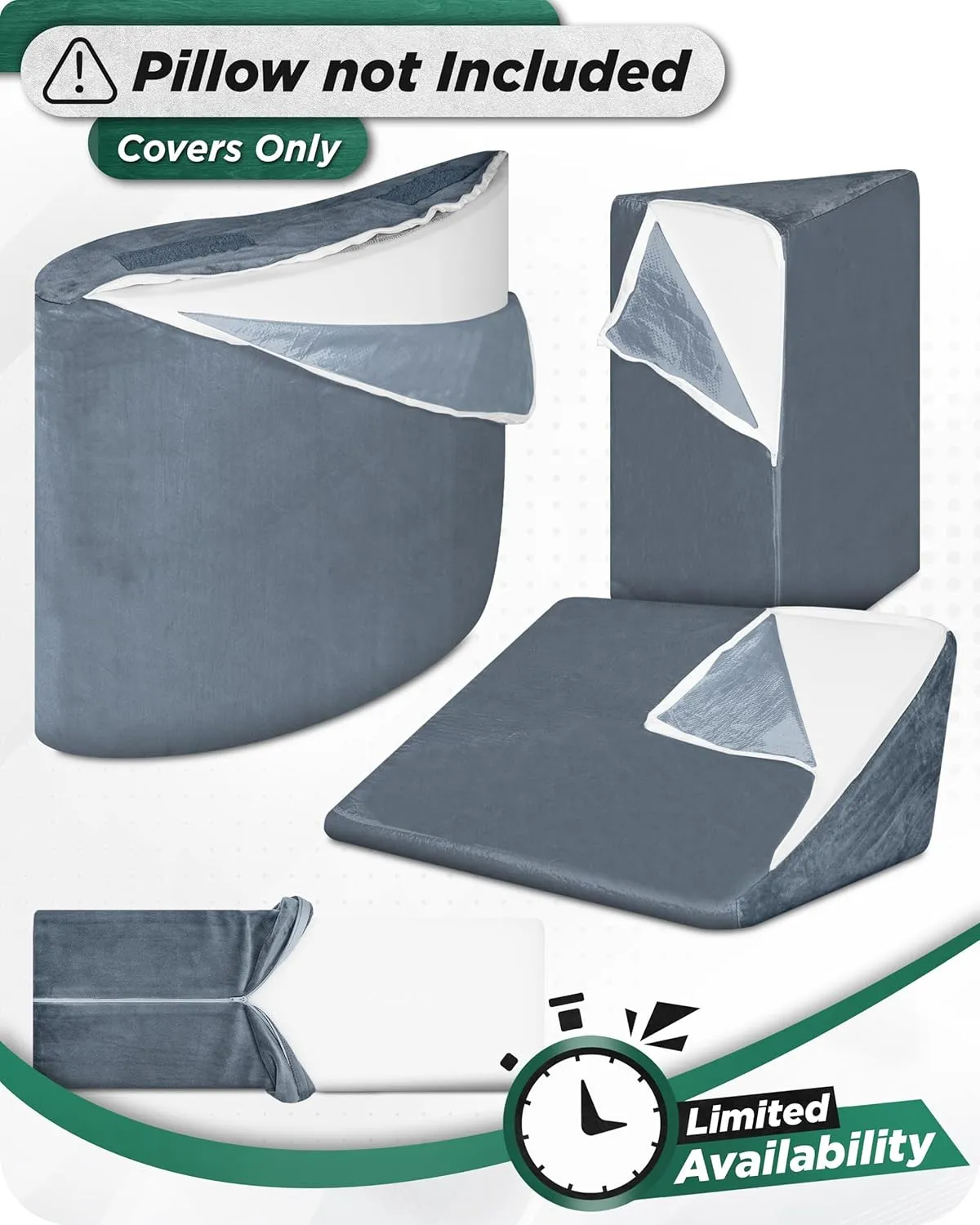 Lunix Replacement Cover for LX5 4pcs Wedge Pillow Set, Foam not Included - Navy Plush
