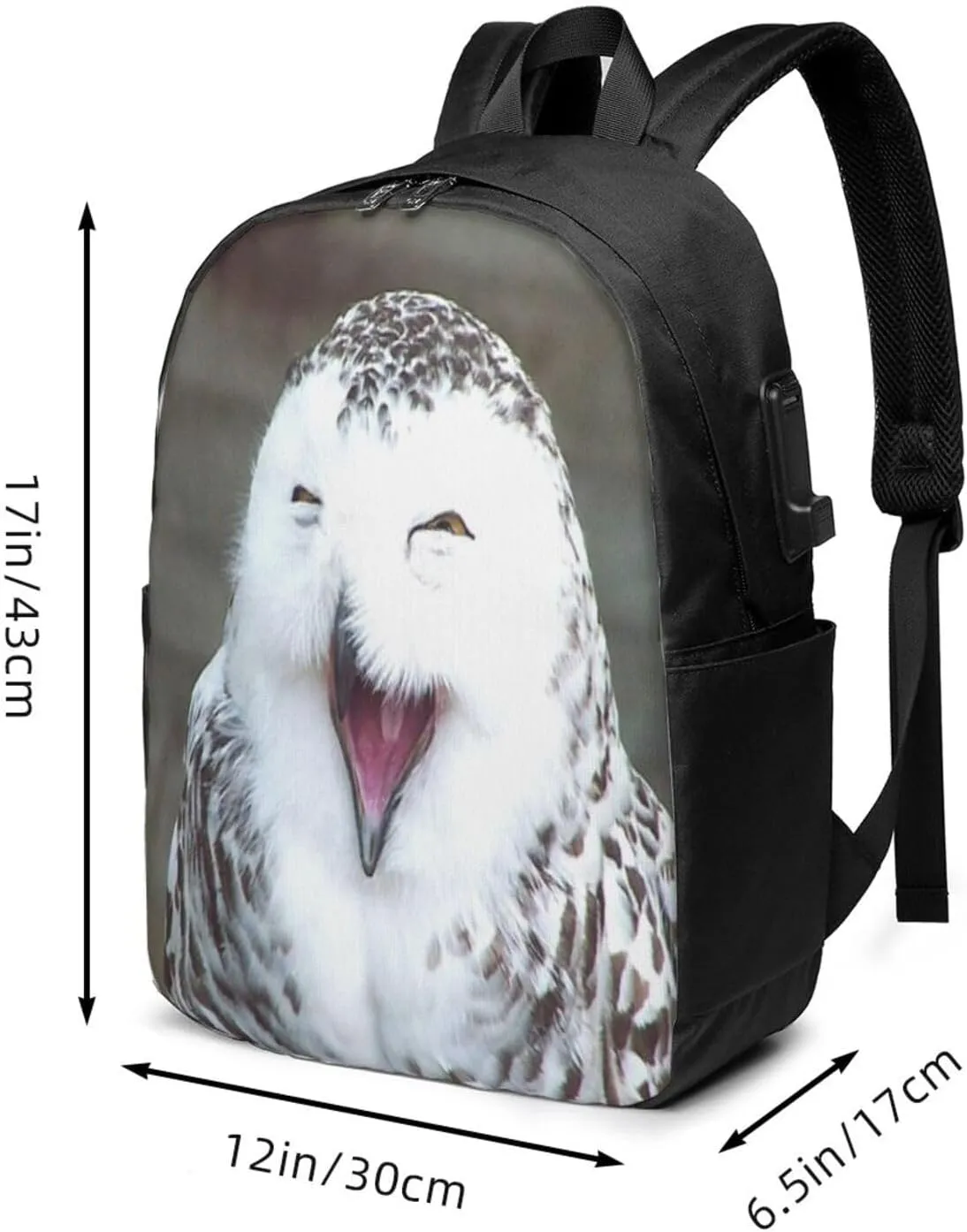 Made Happy Owl Portable Backpack, 17 Inch Travel Business Laptop Backpack With USB Port for Women Men