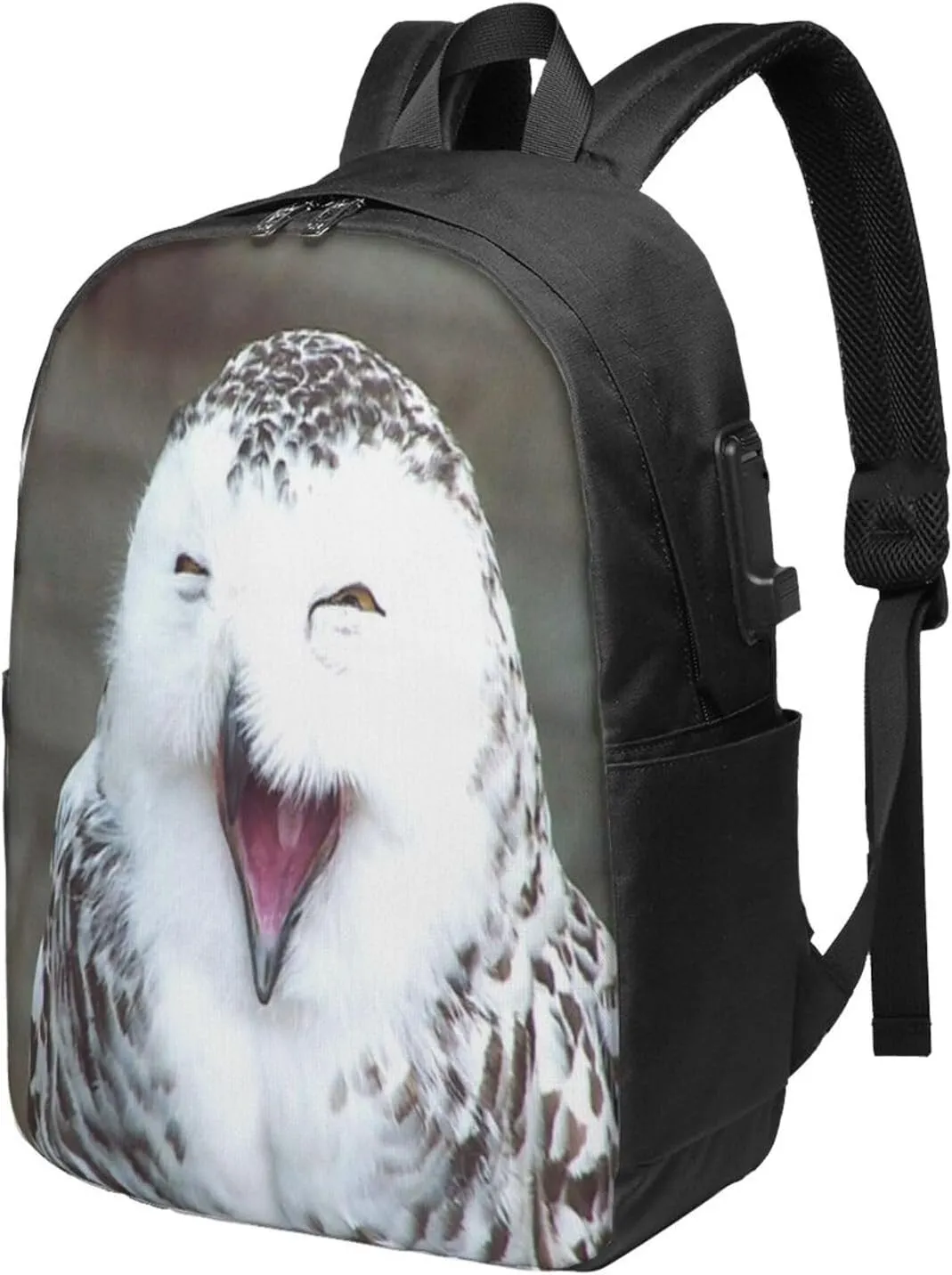 Made Happy Owl Portable Backpack, 17 Inch Travel Business Laptop Backpack With USB Port for Women Men
