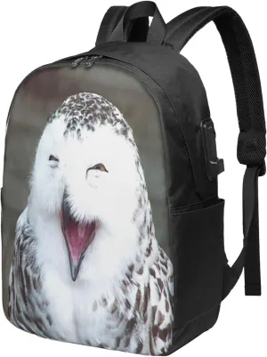 Made Happy Owl Portable Backpack, 17 Inch Travel Business Laptop Backpack With USB Port for Women Men
