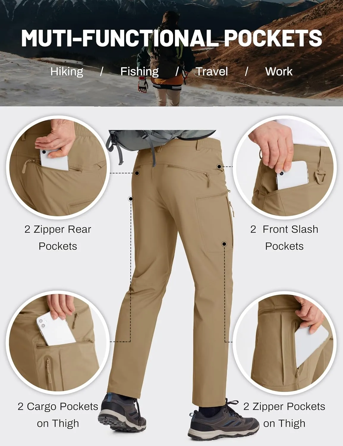 MAGCOMSEN Men's Tactical Pants Water Repellent 8 Pockets Ripstop Hiking Trousers Lightweight Work Pants