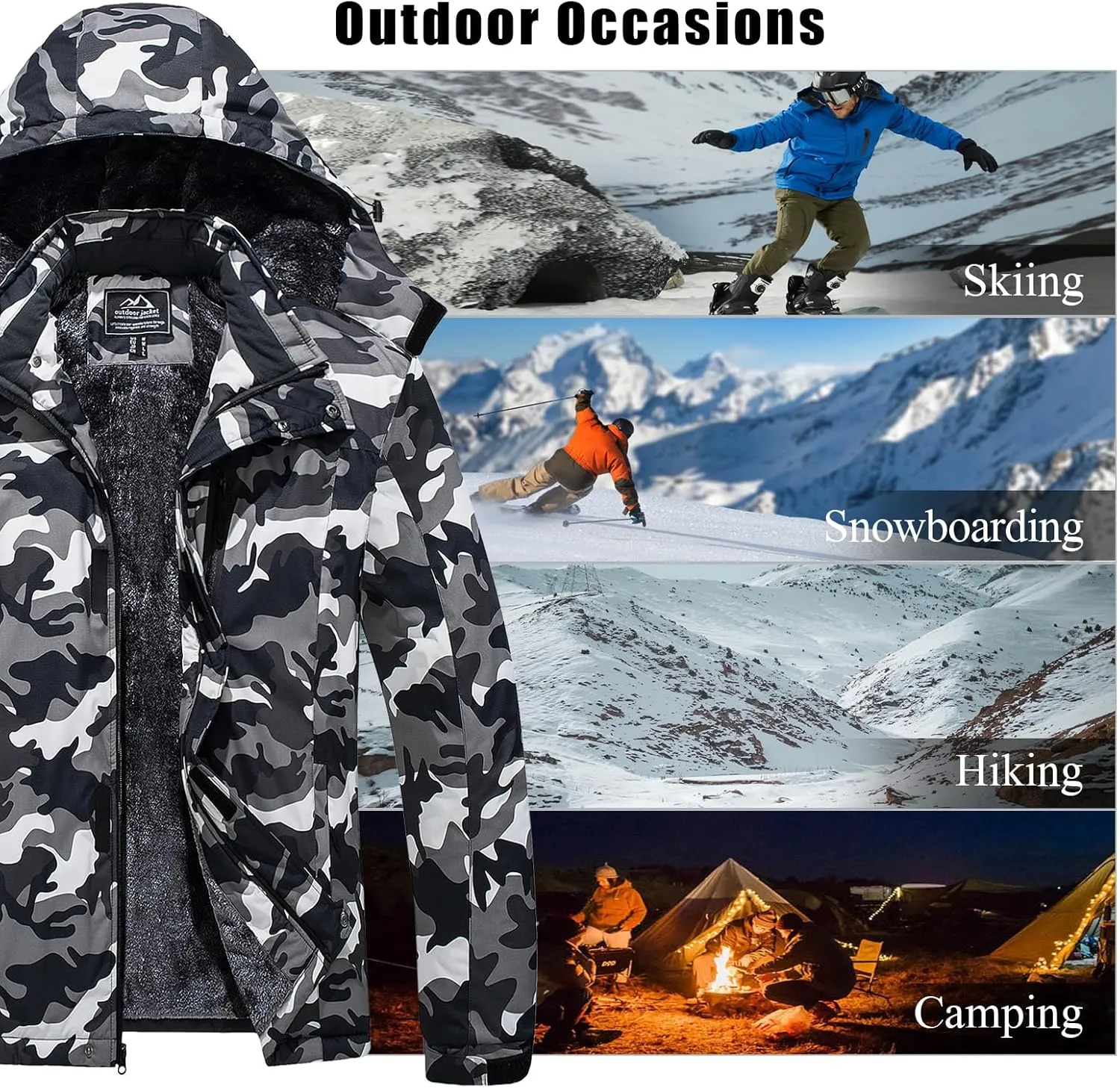 MAGCOMSEN Men's Winter Coats Ski Snow Rain Jackets Water Resistant with Hood Warm Fleece Parka Hiking Fishing Work