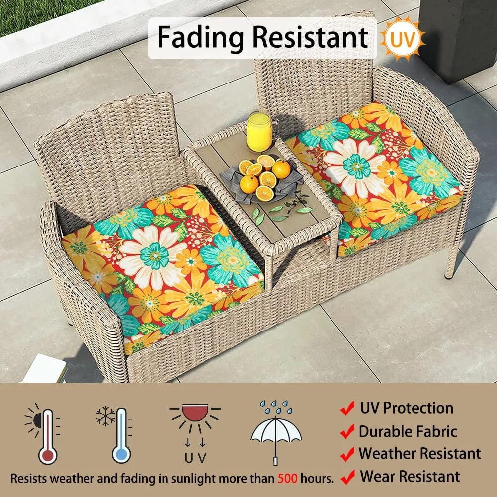 Magpie Fabrics Outdoor Cushion Cover Replacement 2 Pack, NO Insert! Water Repellent Slipcover with Ties Decor for Patio Garden Chair Sofa Bench Wicker(Embry Red Hibiscus, 24x24x4 Inch)