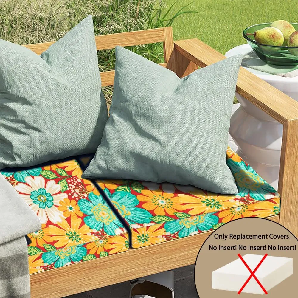 Magpie Fabrics Outdoor Cushion Cover Replacement 2 Pack, NO Insert! Water Repellent Slipcover with Ties Decor for Patio Garden Chair Sofa Bench Wicker(Embry Red Hibiscus, 24x24x4 Inch)