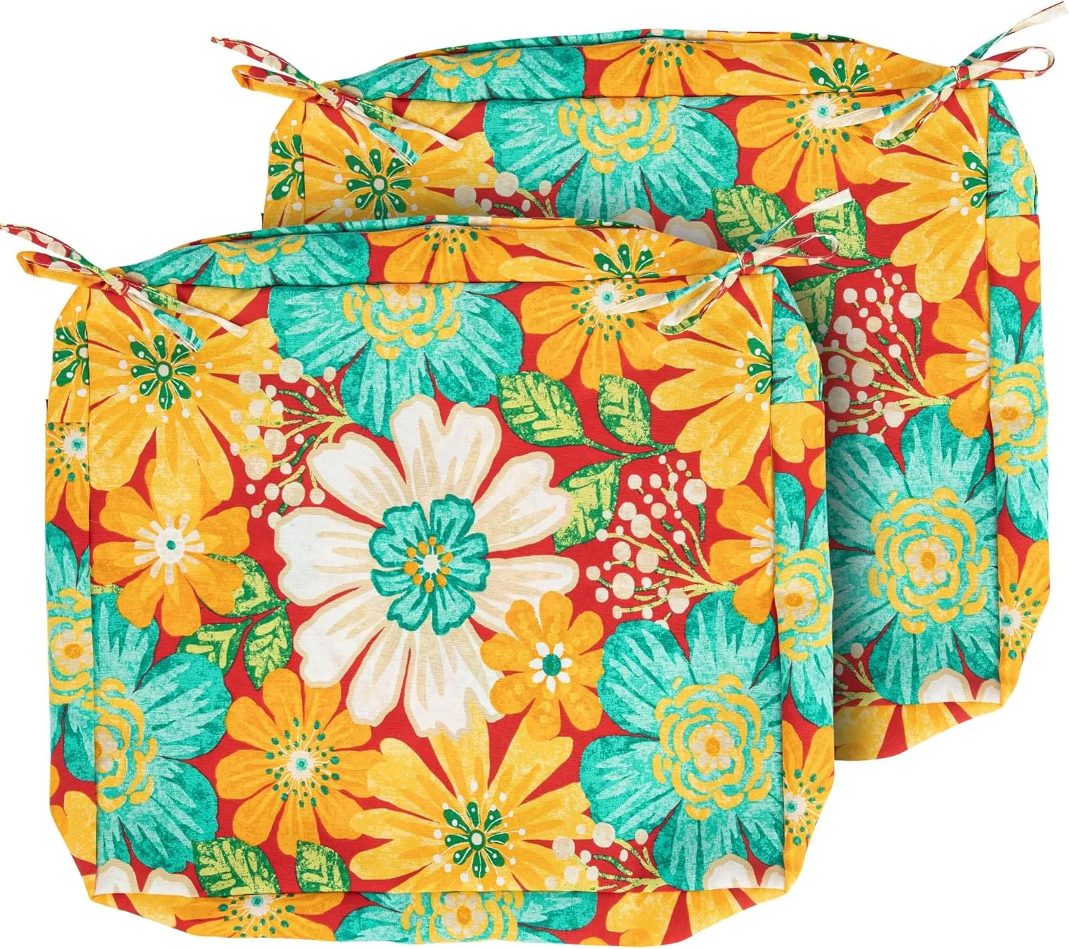 Magpie Fabrics Outdoor Cushion Cover Replacement 2 Pack, NO Insert! Water Repellent Slipcover with Ties Decor for Patio Garden Chair Sofa Bench Wicker(Embry Red Hibiscus, 24x24x4 Inch)