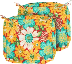 Magpie Fabrics Outdoor Cushion Cover Replacement 2 Pack, NO Insert! Water Repellent Slipcover with Ties Decor for Patio Garden Chair Sofa Bench Wicker(Embry Red Hibiscus, 24x24x4 Inch)