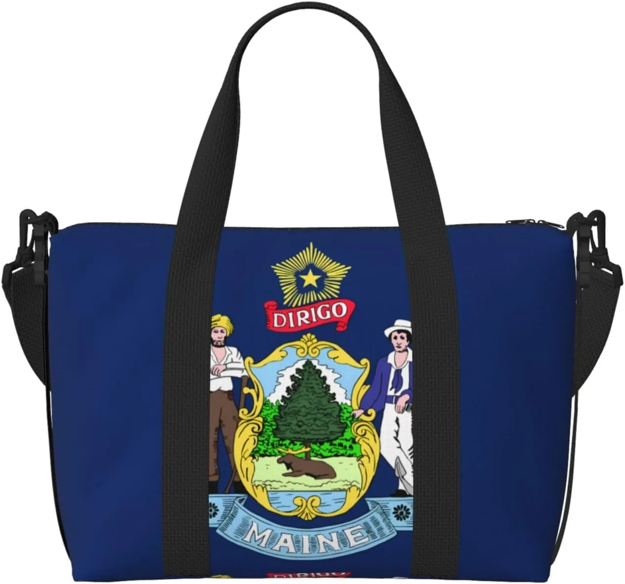 Maine State Flag Hand-held travel bag, messenger casual handbag, suitable for work, travel, fitness, tourism, women's zipper storage bag,