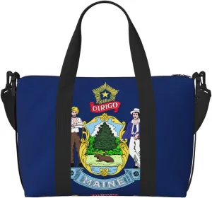 Maine State Flag Hand-held travel bag, messenger casual handbag, suitable for work, travel, fitness, tourism, women's zipper storage bag,