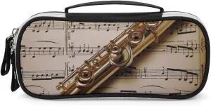 Makeup Bag for Women Flute Music Printed Travel Cosmetic Bag for Women Waterproof Leather Cosmetic Bag Large Capacity Pen Bag