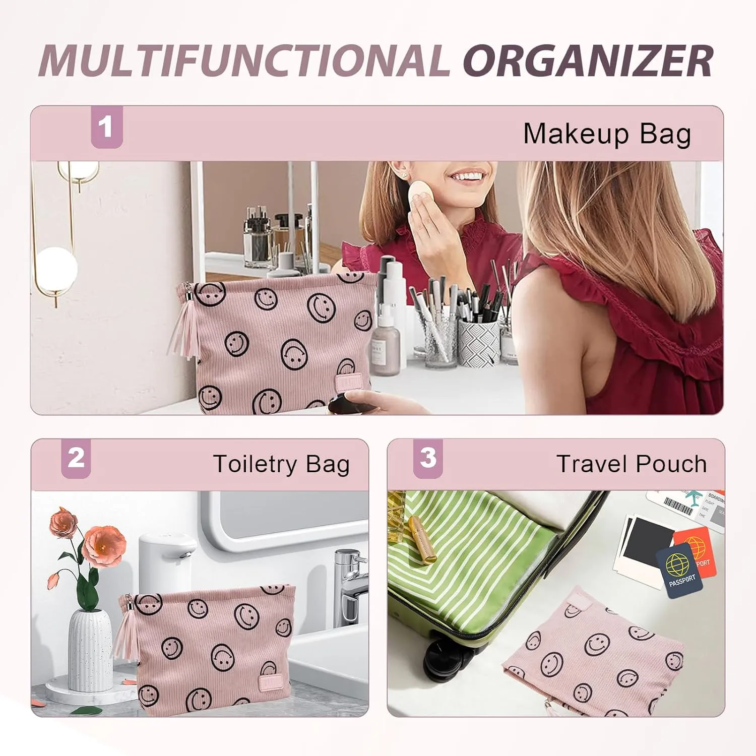 Makeup Bag Small Cosmetic Pouch: Cosmetic Bag for Purse - Cute Make up Bags with Tassel - Gifts for Teen Girl (02-Pink)