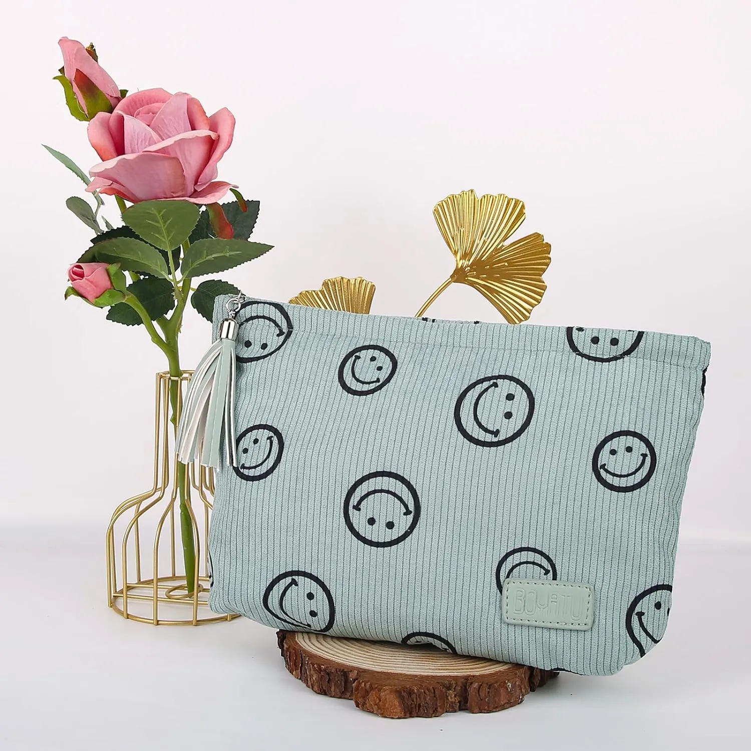 Makeup Bag Small Cosmetic Pouch: Cosmetic Bag for Purse - Cute Make up Bags with Tassel - Valentine's Day Gifts for Teen Girl (03-Blue)