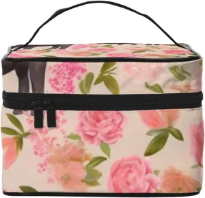 Makeup Bags Portable Travel Cosmetic Bag For Women, Zipper Makeup Organizer,Cute Pink Flower Show Steer Cows Cattle Cosmetic Bag
