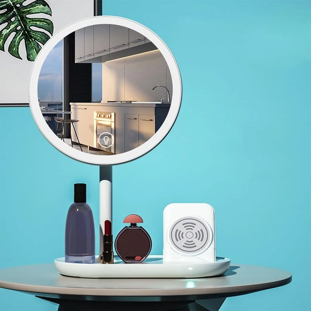 Makeup Mirror Desktop Led Makeup Mirror with Light, Smart Dimming, Make-up Beauty Mirror, Wireless Charging Desktop Vanity Mirror Vanity Mirror(B)