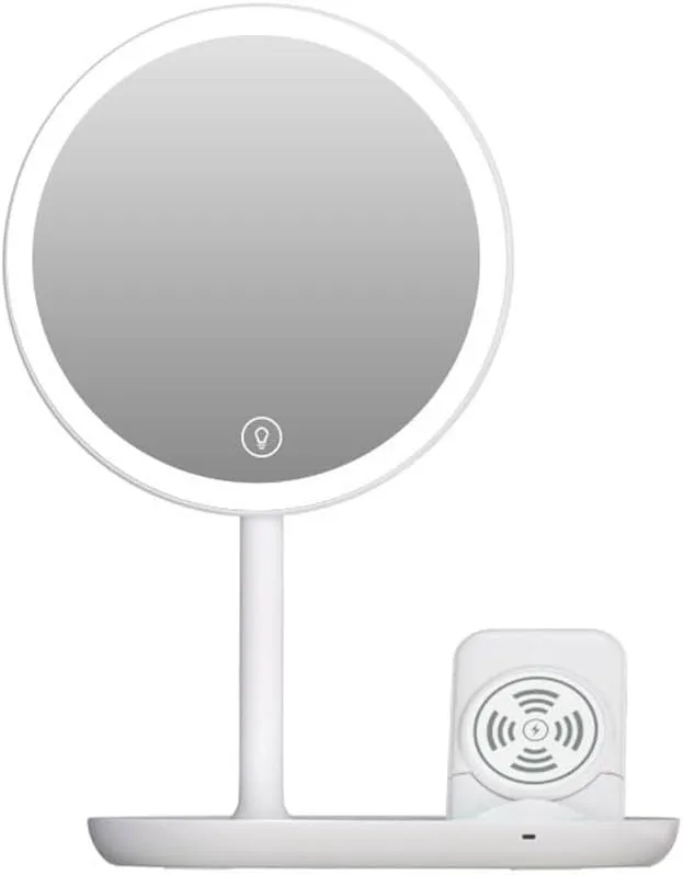 Makeup Mirror Desktop Led Makeup Mirror with Light, Smart Dimming, Make-up Beauty Mirror, Wireless Charging Desktop Vanity Mirror Vanity Mirror(B)