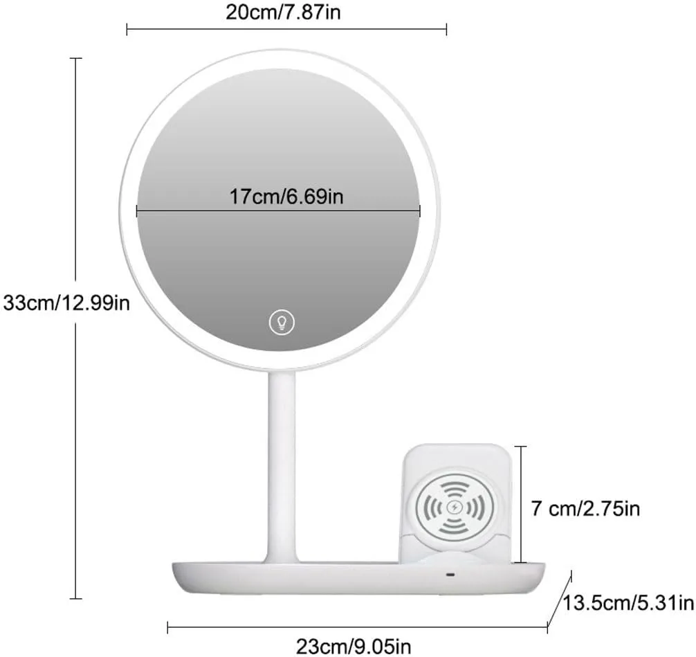 Makeup Mirror Desktop Led Makeup Mirror with Light, Smart Dimming, Make-up Beauty Mirror, Wireless Charging Desktop Vanity Mirror Vanity Mirror(B)