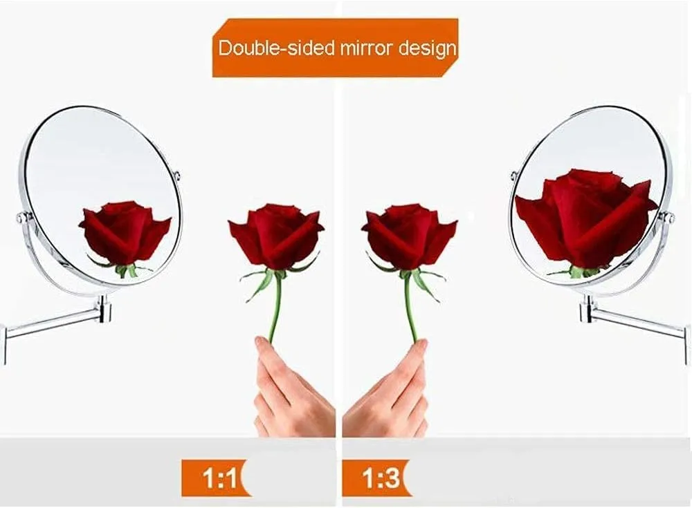 Makeup Mirror Vanity Mirror 8- Inch Enlarged Wall Mount Makeup Mirror with Magnification Double- Sided Swivel Mirror Folding Telescopic Mirror Cosmetic Mirror