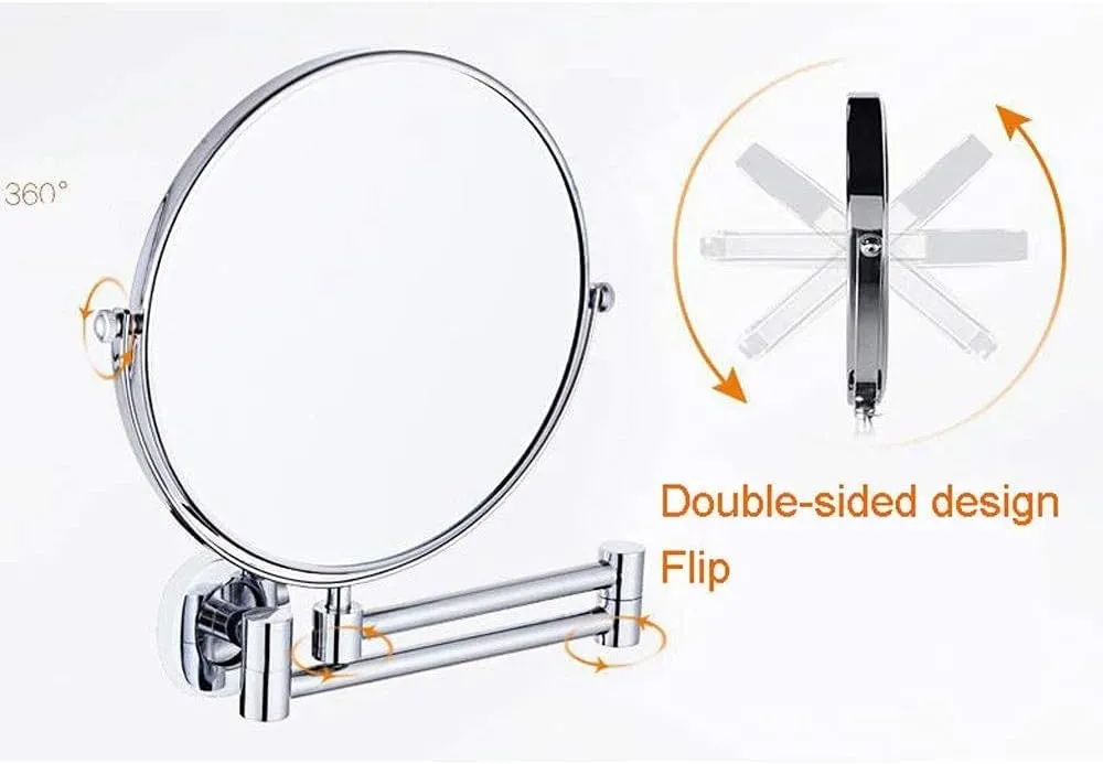 Makeup Mirror Vanity Mirror 8- Inch Enlarged Wall Mount Makeup Mirror with Magnification Double- Sided Swivel Mirror Folding Telescopic Mirror Cosmetic Mirror