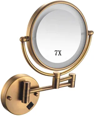 Makeup Mirror Wall Mounted Round Make Up Mirror 8inch Double-Sided Makeup Mirror 7X Magnifying 360 Rotation for Makeup