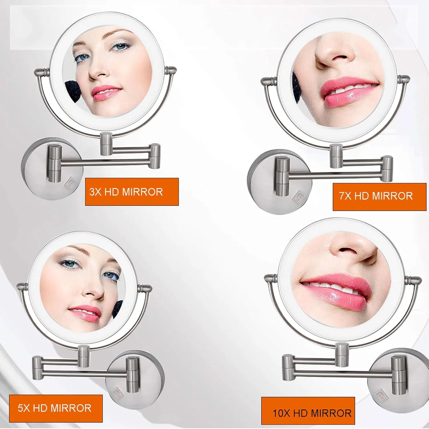 Makeup Mirror with Lights and Magnification Wall Mounted, Wall Mounted Cosmetic Vanity Mirror with Led, Double Sided Extend and Fold Bathroom Shaving Mirror