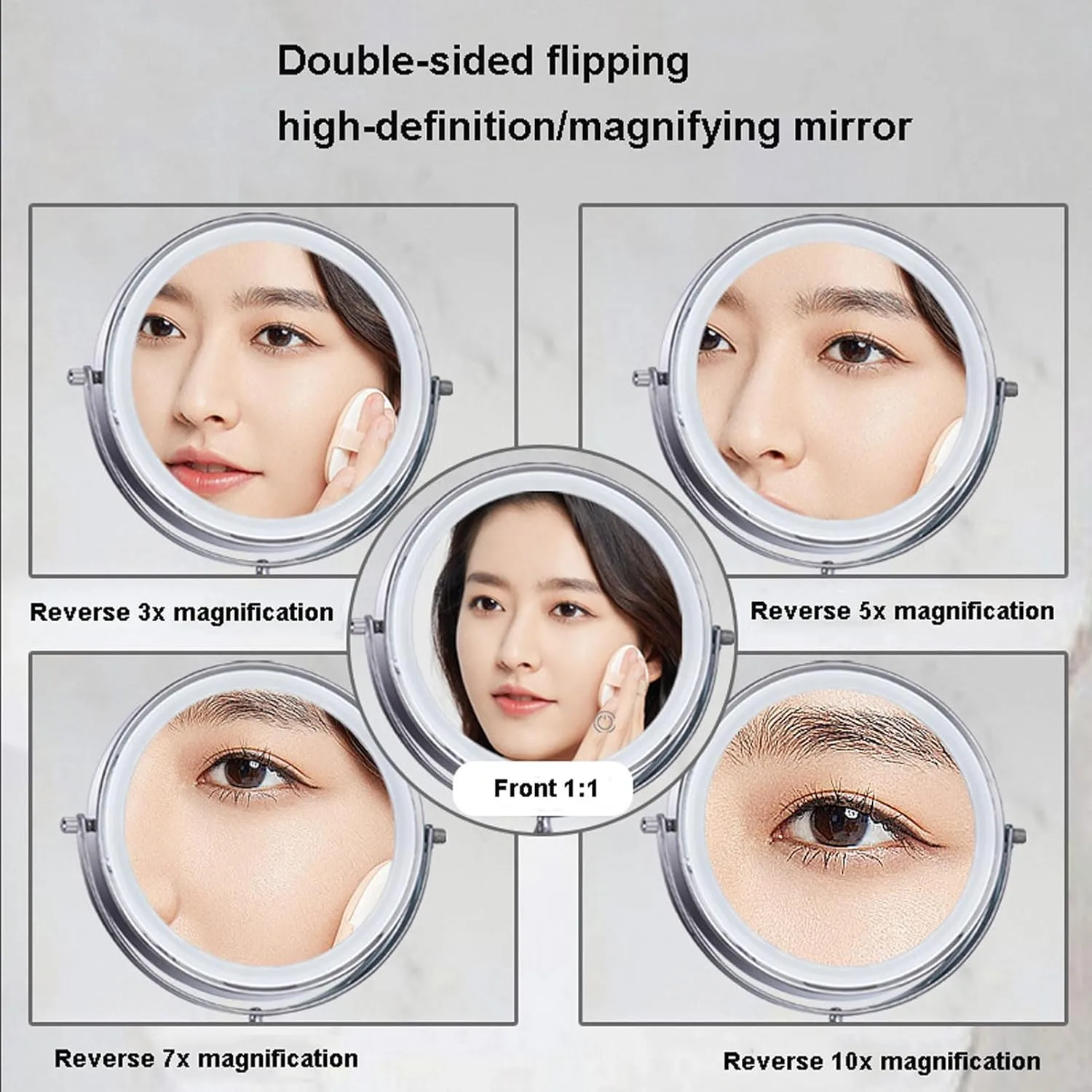 Makeup Mirror with Lights and Magnification Wall Mounted, Wall Mounted Cosmetic Vanity Mirror with Led, Double Sided Extend and Fold Bathroom Shaving Mirror