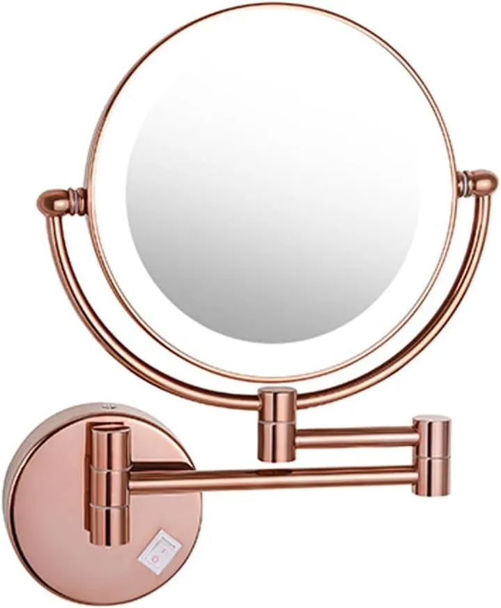 Makeup Mirror with Lights and Magnification Wall Mounted, Wall Mounted Cosmetic Vanity Mirror with Led, Double Sided Extend and Fold Bathroom Shaving Mirror