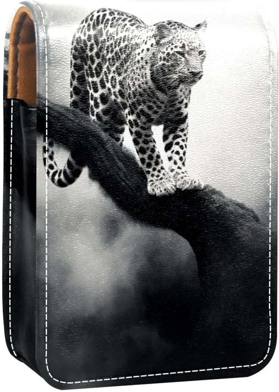 Makeup Organizer,Makeup Lipstick Case for Outside Mini Bag Travel Cosmetic Pouch,Black Gray Fog Leopard
