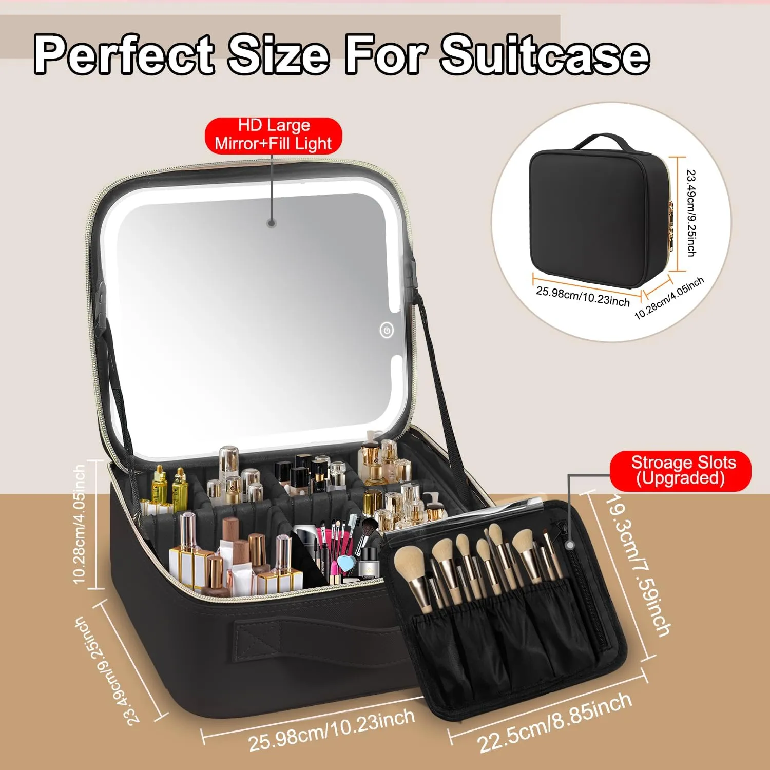 Makeup Travel Bag with LED Lighted Mirror,Makeup Travel Train Case with Adjustable Divider,Make up Bag with Mirror and light Cosmetic Bag for Make up Brushes,Tool Case,Gifts,Women