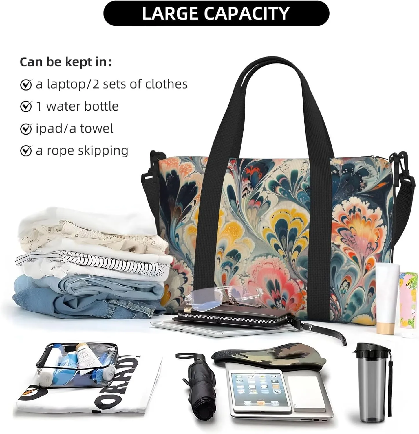 marbled print Travel Duffel Bag, Sports Tote Gym Bag, Swim Pool Bag Large Shoulder Tote Bag for Beach Weekender, 202-406-121
