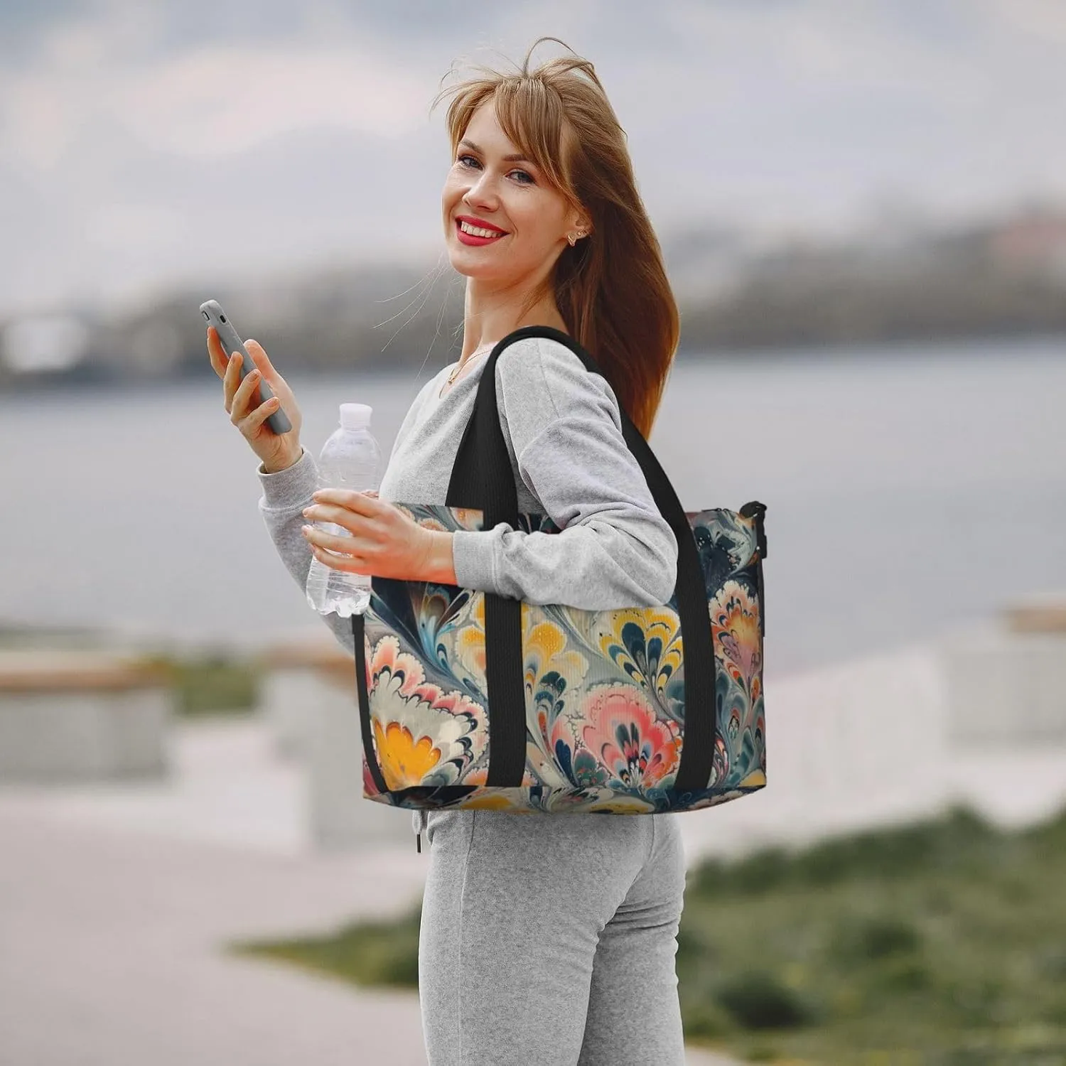 marbled print Travel Duffel Bag, Sports Tote Gym Bag, Swim Pool Bag Large Shoulder Tote Bag for Beach Weekender, 202-406-121