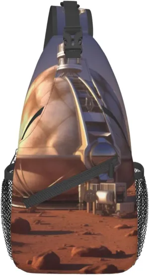 Mars Planet Satellite Station Printed Chest Messenger Bag Shoulder Bag Sling Bag