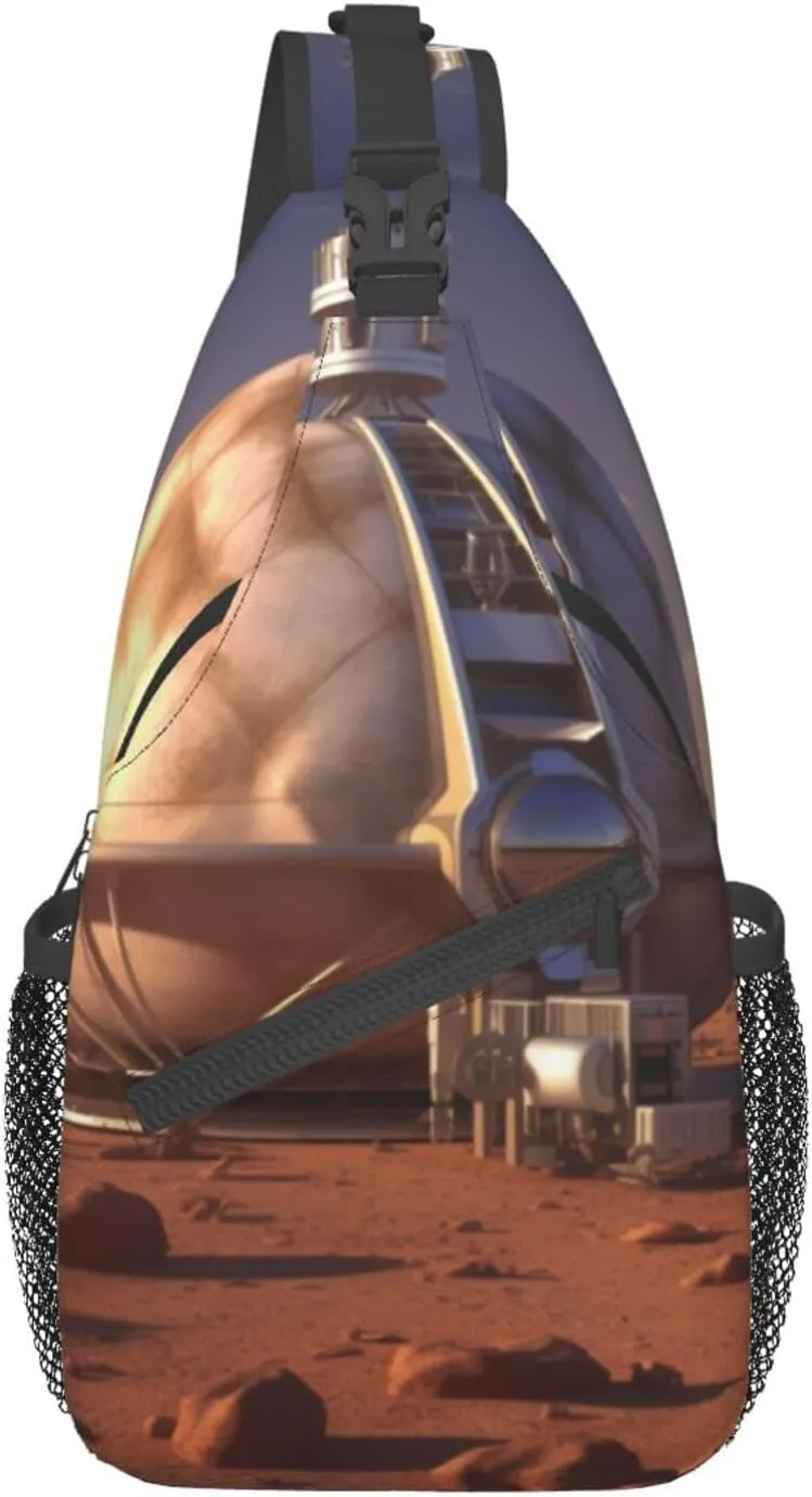 Mars Planet Satellite Station Printed Chest Messenger Bag Shoulder Bag Sling Bag