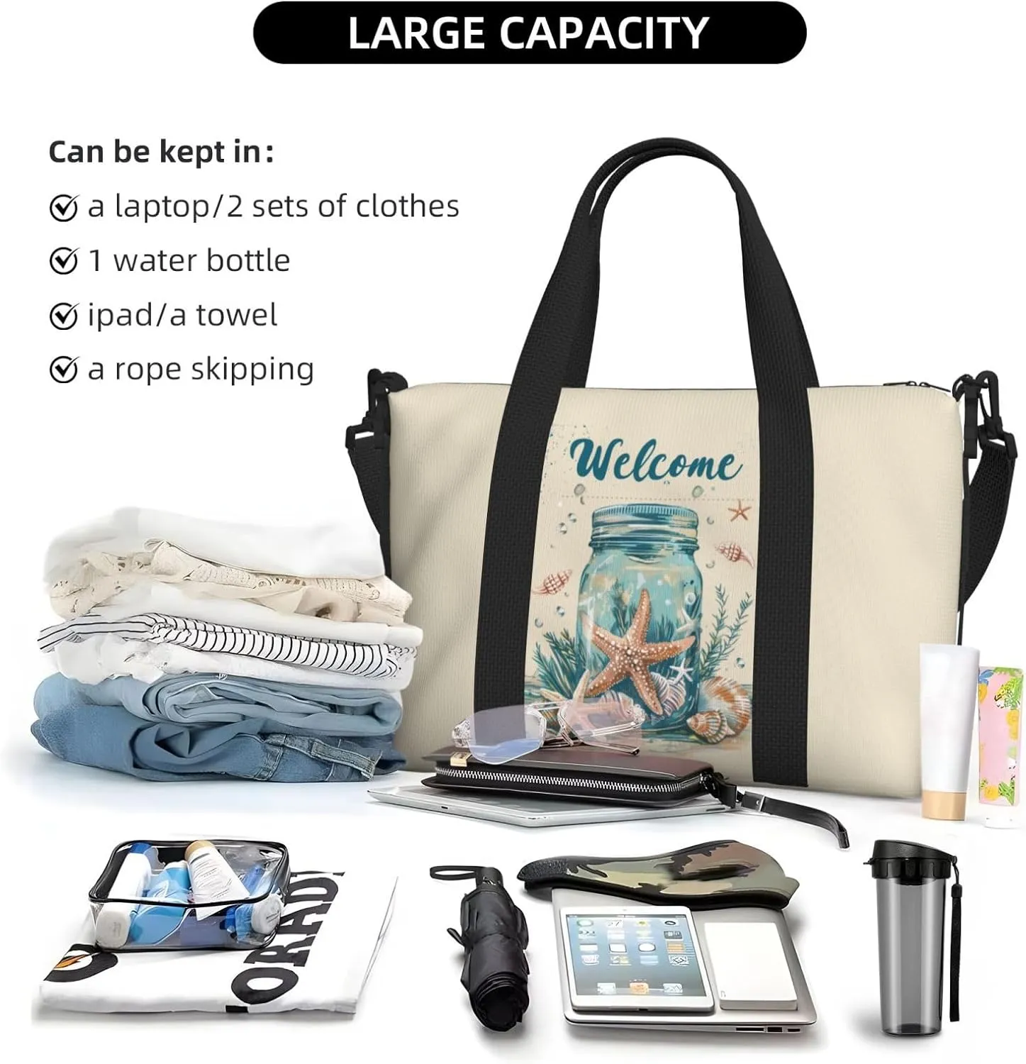 mason jar print Travel Duffel Bag, Sports Tote Gym Bag, Swim Pool Bag Large Shoulder Tote Bag for Beach Weekender, 202-406-121