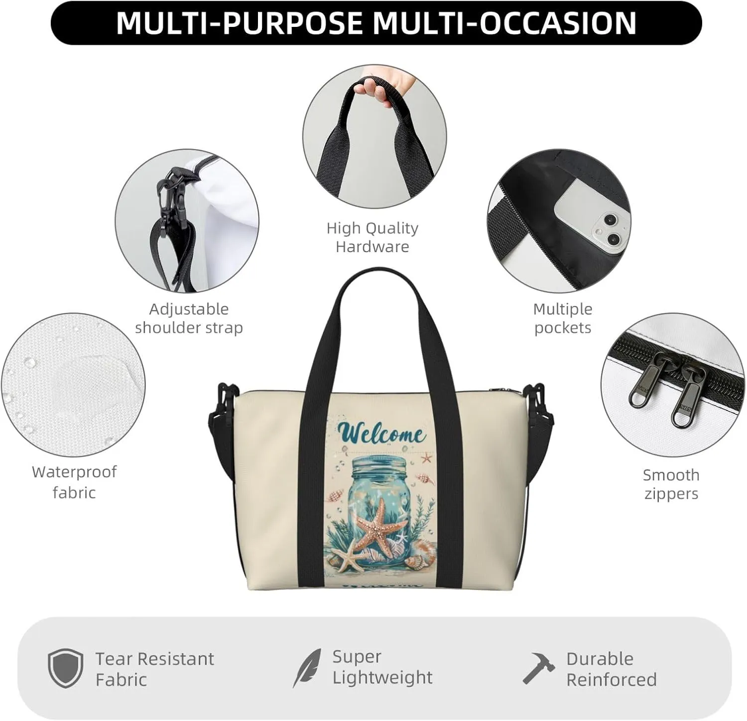mason jar print Travel Duffel Bag, Sports Tote Gym Bag, Swim Pool Bag Large Shoulder Tote Bag for Beach Weekender, 202-406-121