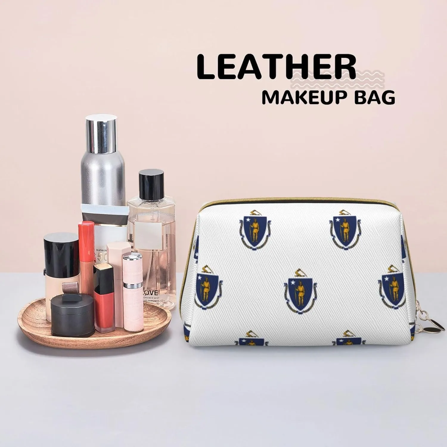 Massachusetts State Flag Toiletry Travel Bag, Portable Cosmetic Organizer For Women, On-The-Go