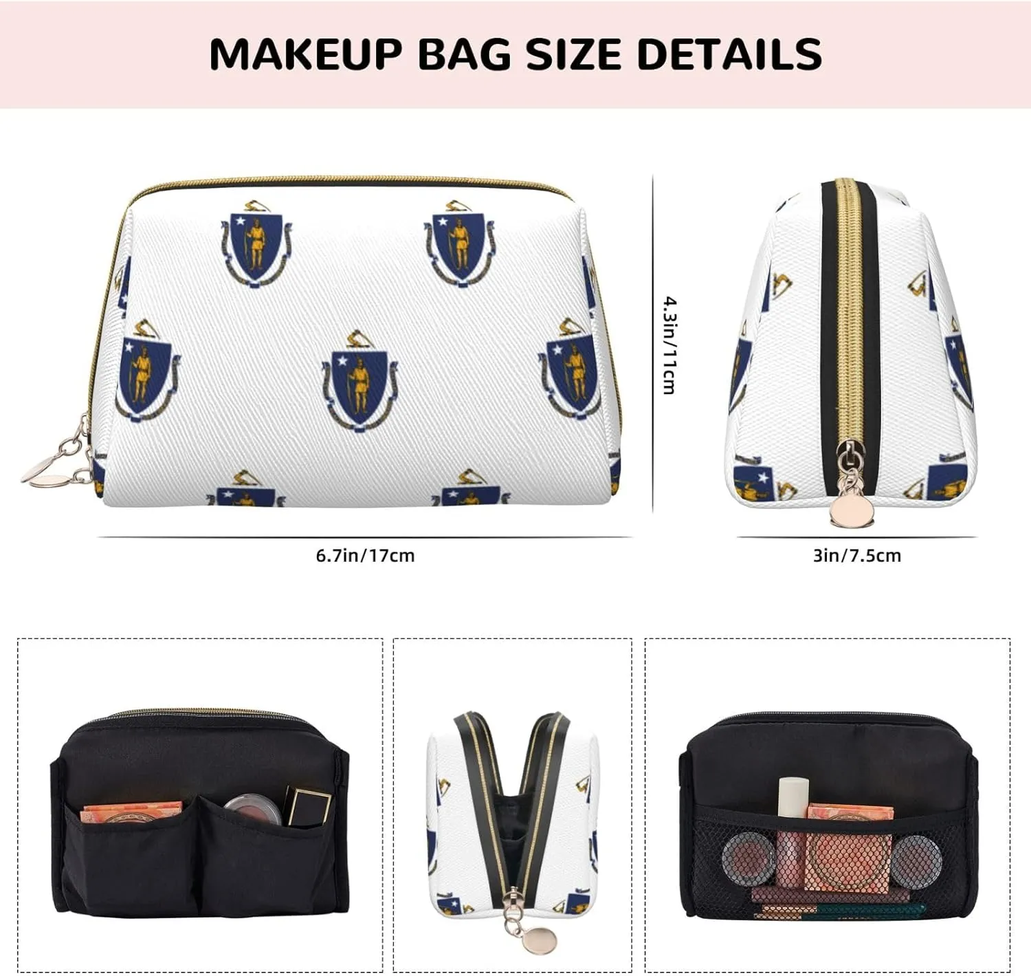 Massachusetts State Flag Toiletry Travel Bag, Portable Cosmetic Organizer For Women, On-The-Go