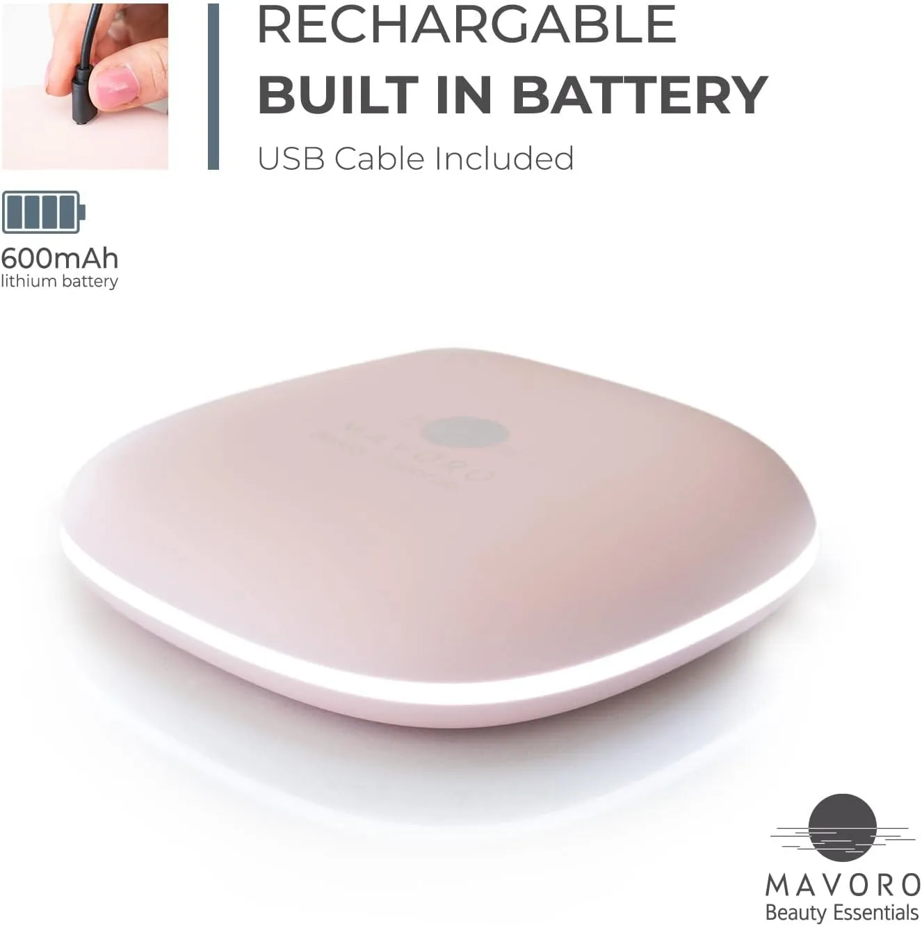 Mavoro LED Lighted Travel Makeup Mirror, Rechargeable, 1x/10x Magnification - Daylight LED, Pocket or Purse Mirror, Small Travel Mirror. Folding Portable Mirror, Touch Sensor, USB (Heavenly Pink)