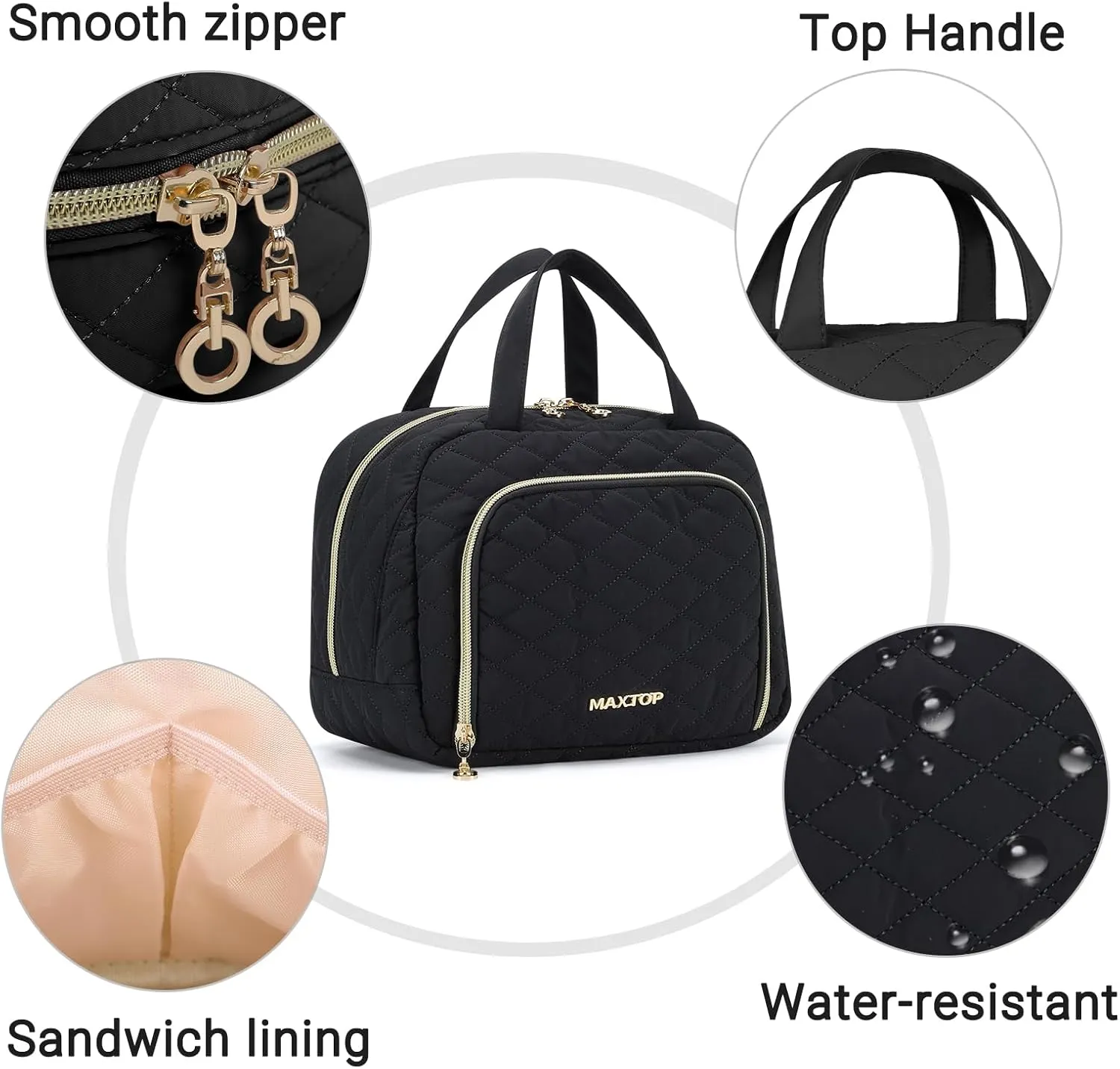 MAXTOP Large Capacity Makeup Bag,2-Piece Quilted Cosmetic Bags for Women,Travel Toiletry Bag With Jewelry Organizer Compartment and Storage Make Up Organizer Travel Essentials（Pink）