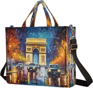 MCHIVER Triumphal Arch Paris Tote Bag for Women with Inner Zipper Pockets Corduroy Crossbody Shoulder Purse Satchel Bag for Work Office Travel 13.7 * 4.9 * 12.2IN