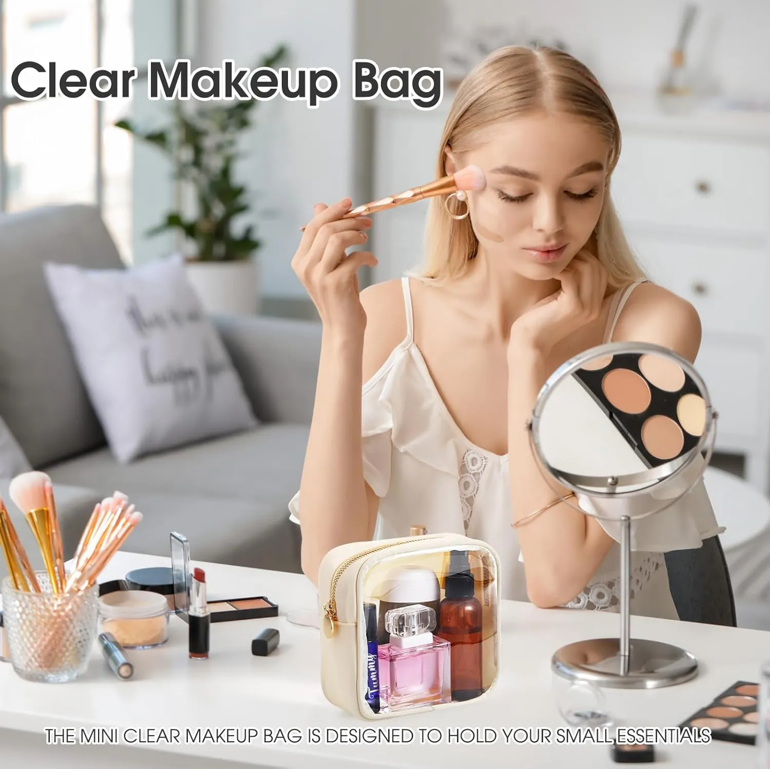 Meanplan 3 Pcs Clear Cosmetic Bag Mini Waterproof Makeup Bag Women Small Portable Cosmetic Bag for Purse Zipper Cute Pouches Make up Toiletry Travel Purse
