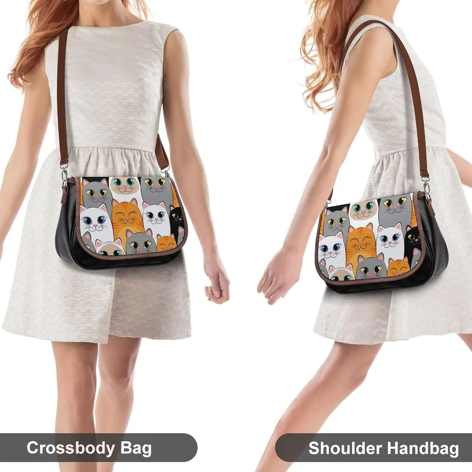 Medium Crossbody Bags for Women Printed Shoulder Messenger Bags Designer Satchels Blown White Gray Cats