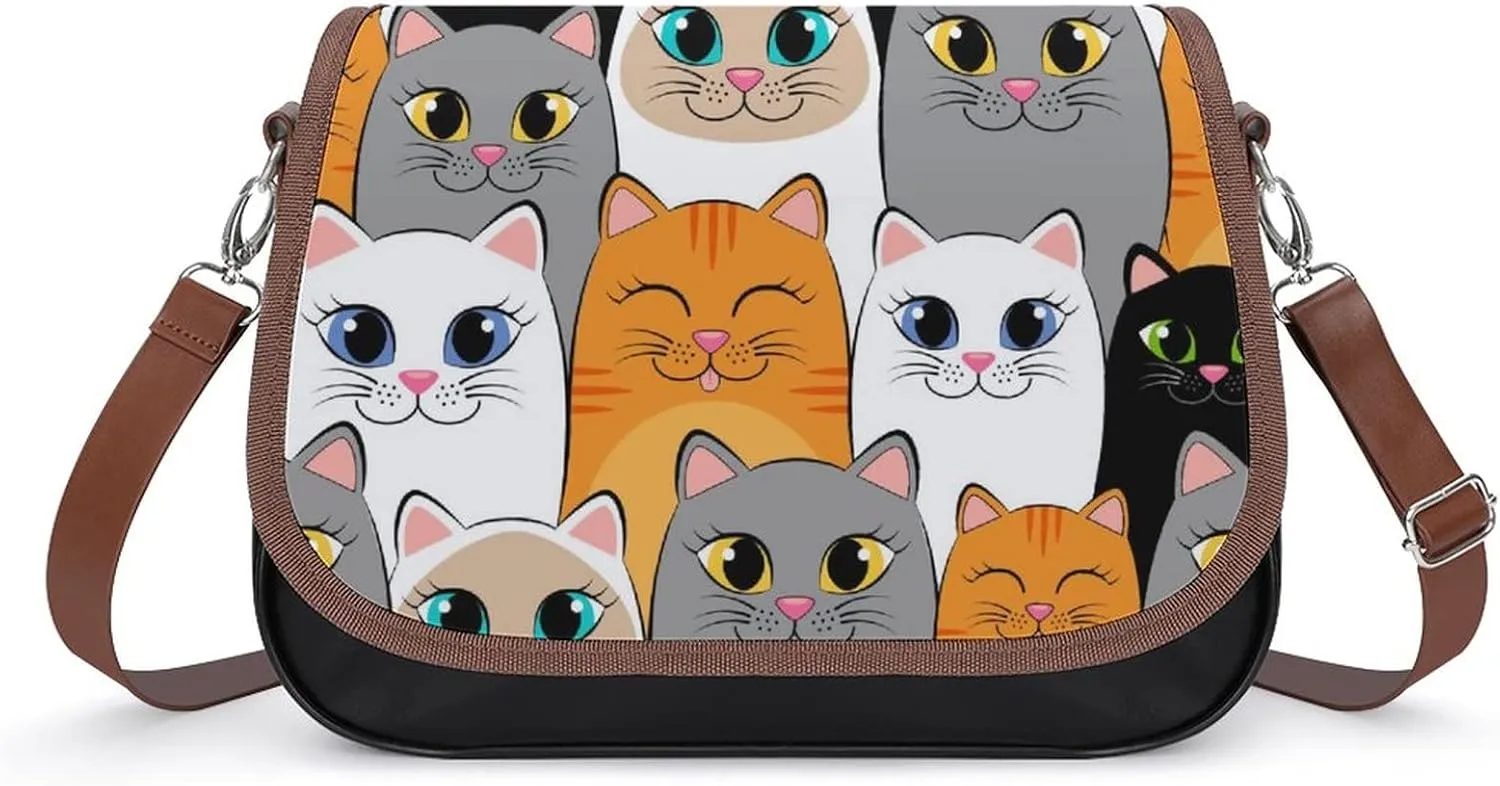 Medium Crossbody Bags for Women Printed Shoulder Messenger Bags Designer Satchels Blown White Gray Cats
