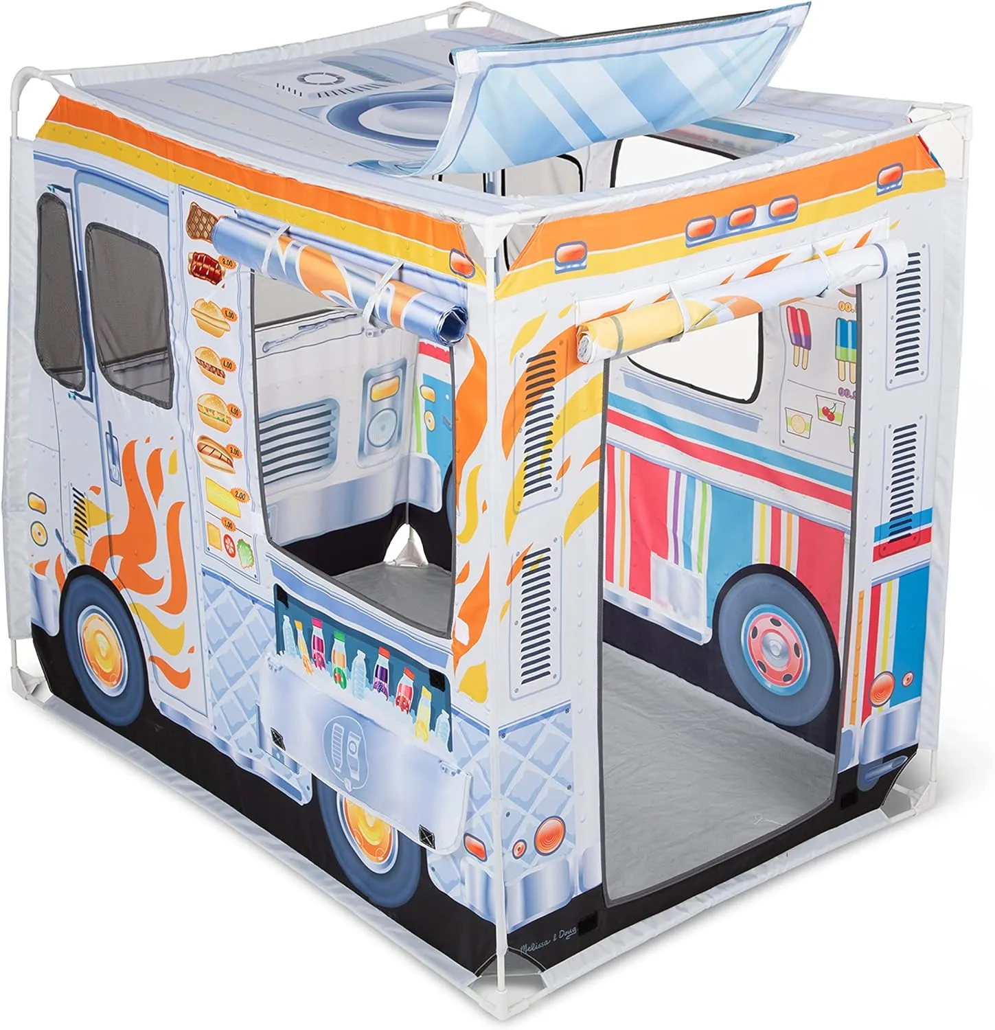 Melissa & Doug Fabric Double-Sided Food Truck Play Tent - Ice Cream And BBQ Role Play Toy Food Truck Tent, For Kids Ages 3 