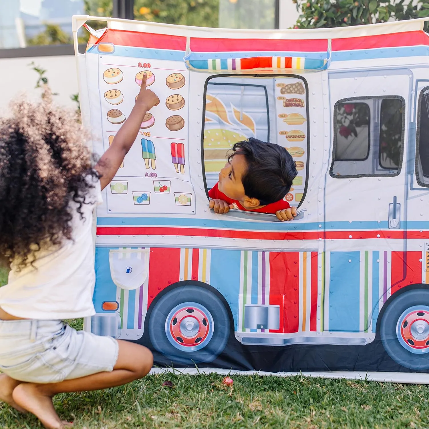 Melissa & Doug Fabric Double-Sided Food Truck Play Tent - Ice Cream And BBQ Role Play Toy Food Truck Tent, For Kids Ages 3 