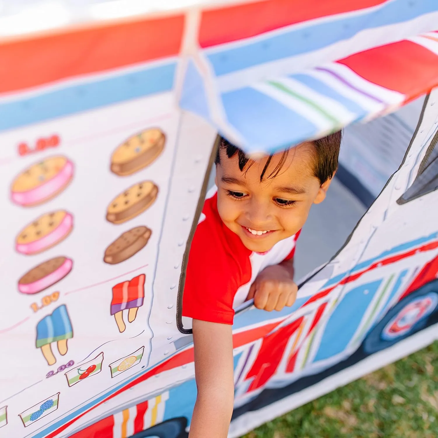 Melissa & Doug Fabric Double-Sided Food Truck Play Tent - Ice Cream And BBQ Role Play Toy Food Truck Tent, For Kids Ages 3 
