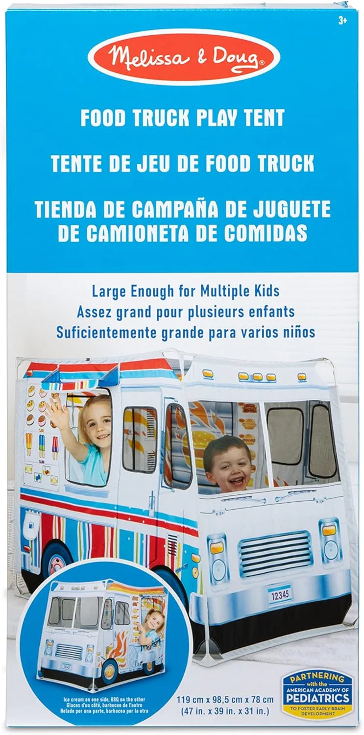 Melissa & Doug Fabric Double-Sided Food Truck Play Tent - Ice Cream And BBQ Role Play Toy Food Truck Tent, For Kids Ages 3 