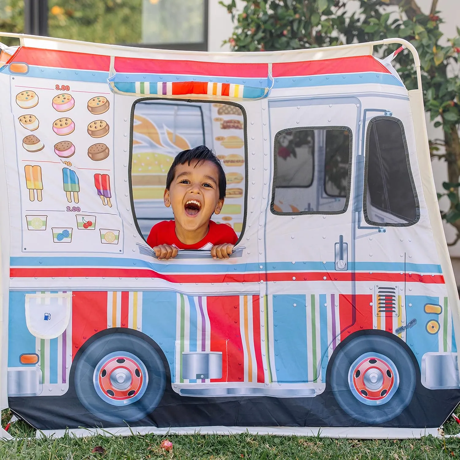 Melissa & Doug Fabric Double-Sided Food Truck Play Tent - Ice Cream And BBQ Role Play Toy Food Truck Tent, For Kids Ages 3 
